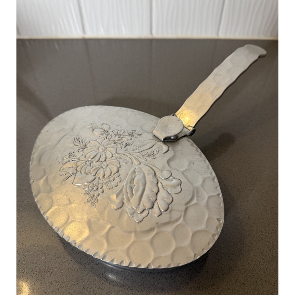 Vintage Hammered Aluminum Silent Butler & Crumb Catcher Floral Design EUC